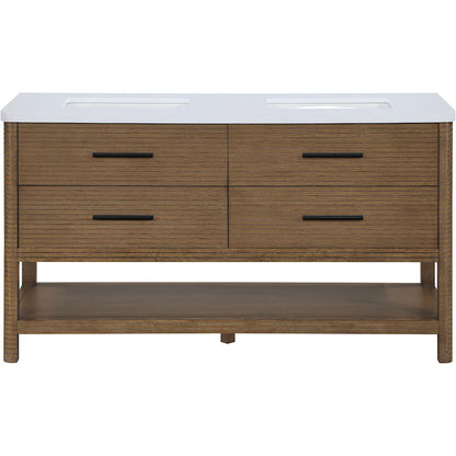Oakwell 60" Brown Engineered Stone And Solid Wood Bathroom Vanity