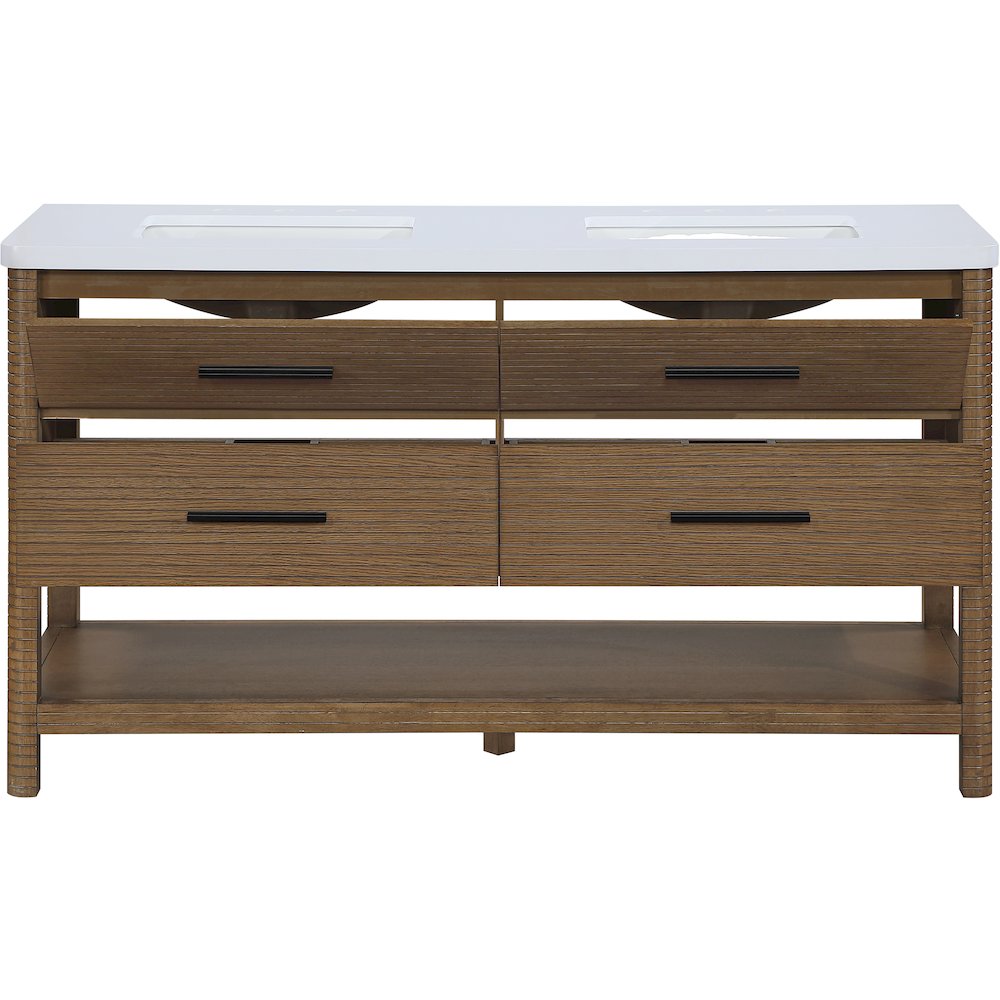 Oakwell 60" Brown Engineered Stone And Solid Wood Bathroom Vanity