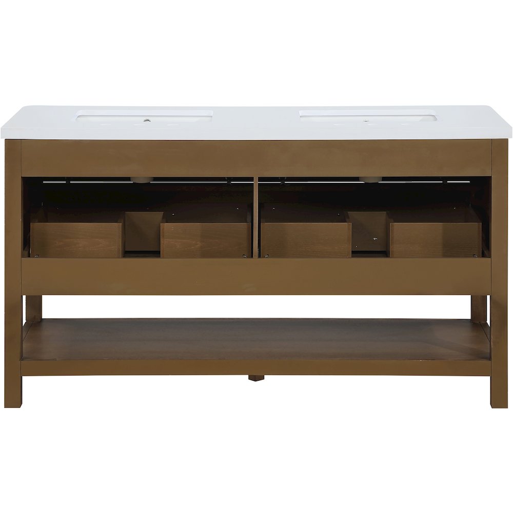 Oakwell 60" Brown Engineered Stone And Solid Wood Bathroom Vanity