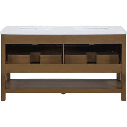 Oakwell 60" Brown Engineered Stone And Solid Wood Bathroom Vanity