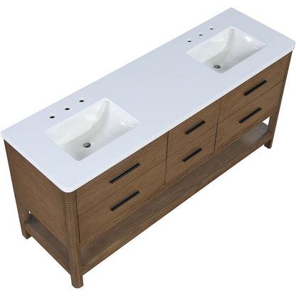 Oakwell 72" Brown Engineered Stone And Solid Wood Bathroom Vanity