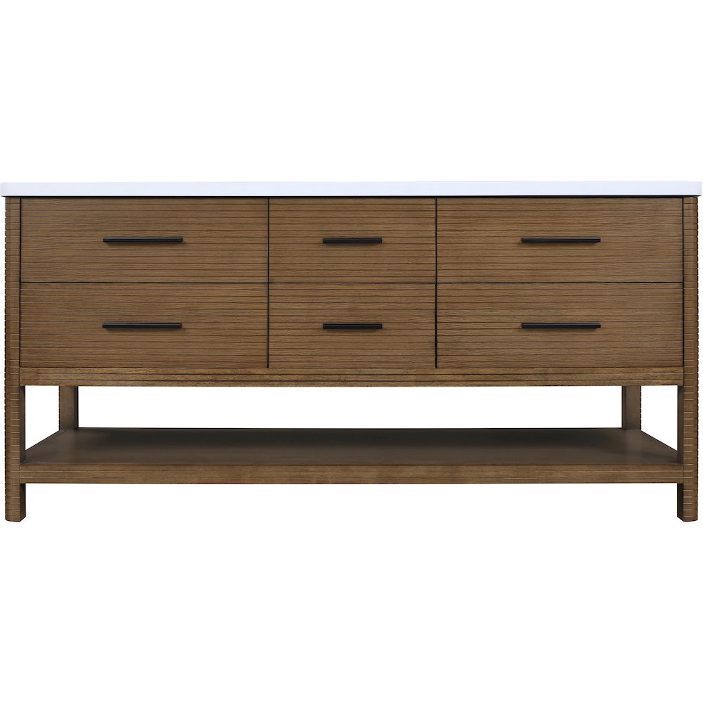Oakwell 72" Brown Engineered Stone And Solid Wood Bathroom Vanity