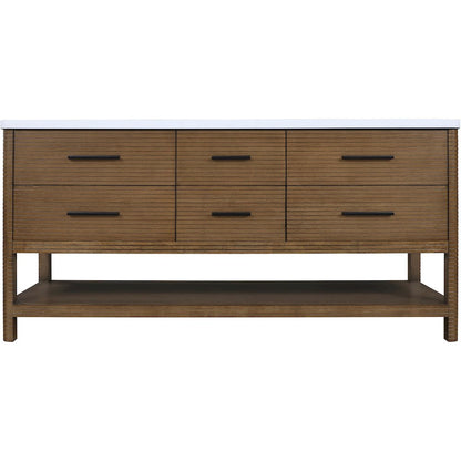 Oakwell 72" Brown Engineered Stone And Solid Wood Bathroom Vanity
