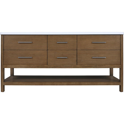 Oakwell 72" Brown Engineered Stone And Solid Wood Bathroom Vanity