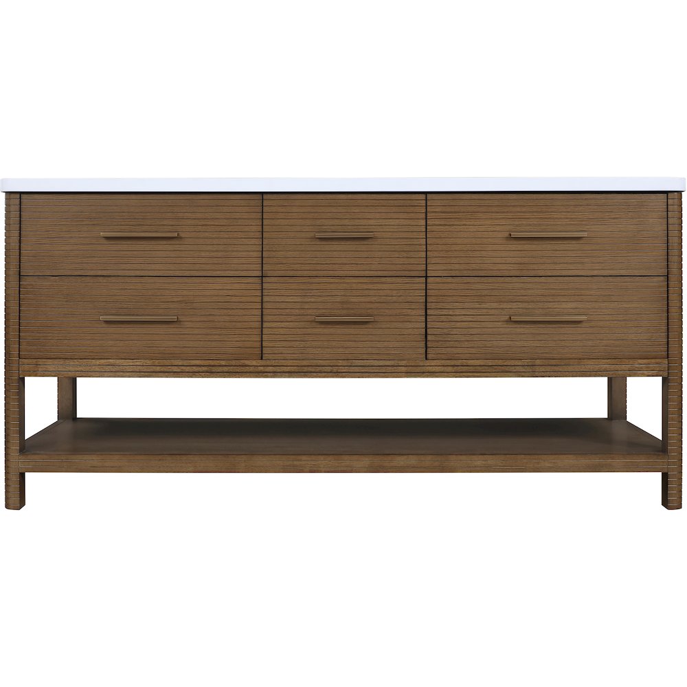 Oakwell 72" Brown Engineered Stone And Solid Wood Bathroom Vanity
