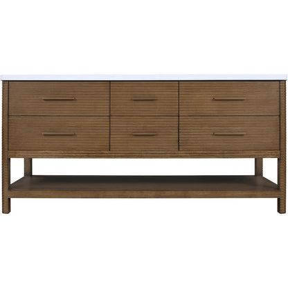 Oakwell 72" Brown Engineered Stone And Solid Wood Bathroom Vanity