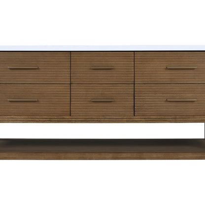 Oakwell 72" Brown Engineered Stone And Solid Wood Bathroom Vanity