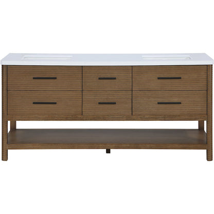 Oakwell 72" Brown Engineered Stone And Solid Wood Bathroom Vanity