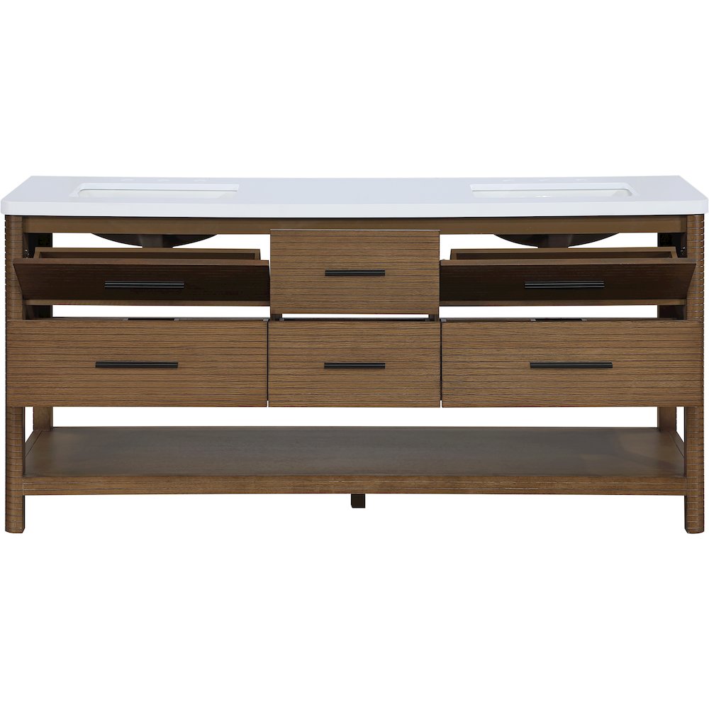 Oakwell 72" Brown Engineered Stone And Solid Wood Bathroom Vanity