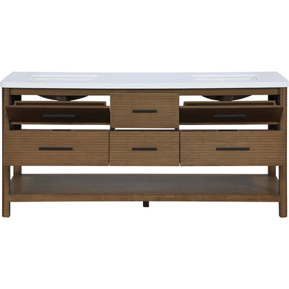 Oakwell 72" Brown Engineered Stone And Solid Wood Bathroom Vanity