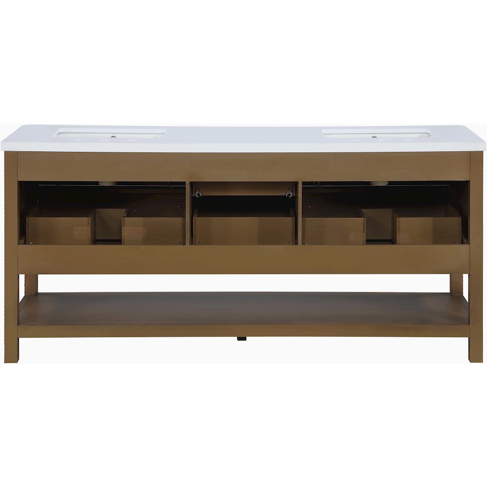 Oakwell 72" Brown Engineered Stone And Solid Wood Bathroom Vanity