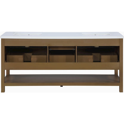 Oakwell 72" Brown Engineered Stone And Solid Wood Bathroom Vanity