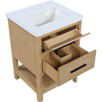 Oakwell 24" Natural Engineered Stone And Solid Wood Bathroom Vanity