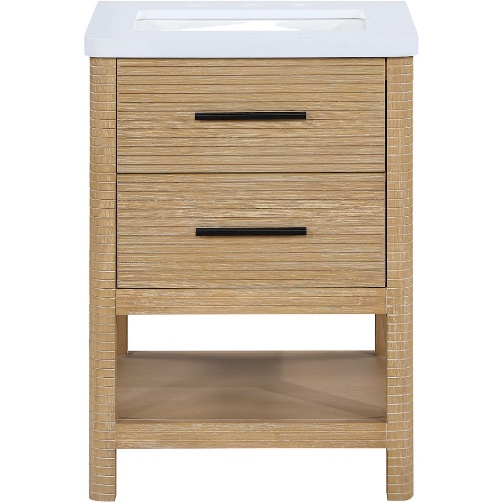 Oakwell 24" Natural Engineered Stone And Solid Wood Bathroom Vanity