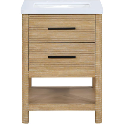 Oakwell 24" Natural Engineered Stone And Solid Wood Bathroom Vanity
