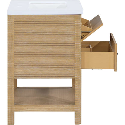 Oakwell 24" Natural Engineered Stone And Solid Wood Bathroom Vanity