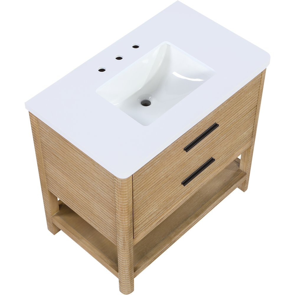 Oakwell 36" Natural Engineered Stone And Solid Wood Bathroom Vanity