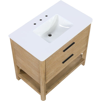 Oakwell 36" Natural Engineered Stone And Solid Wood Bathroom Vanity