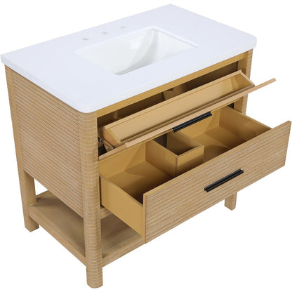 Oakwell 36" Natural Engineered Stone And Solid Wood Bathroom Vanity