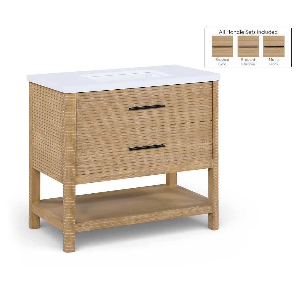 Oakwell 36" Natural Engineered Stone And Solid Wood Bathroom Vanity
