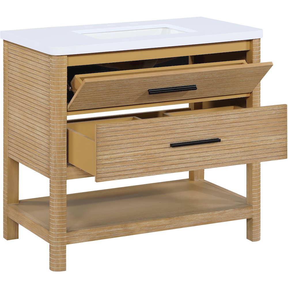 Oakwell 36" Natural Engineered Stone And Solid Wood Bathroom Vanity