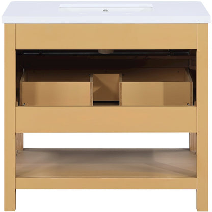 Oakwell 36" Natural Engineered Stone And Solid Wood Bathroom Vanity
