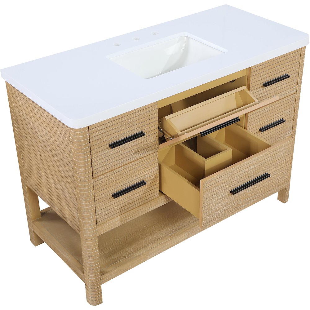 Oakwell 48" Natural Engineered Stone And Solid Wood Bathroom Vanity