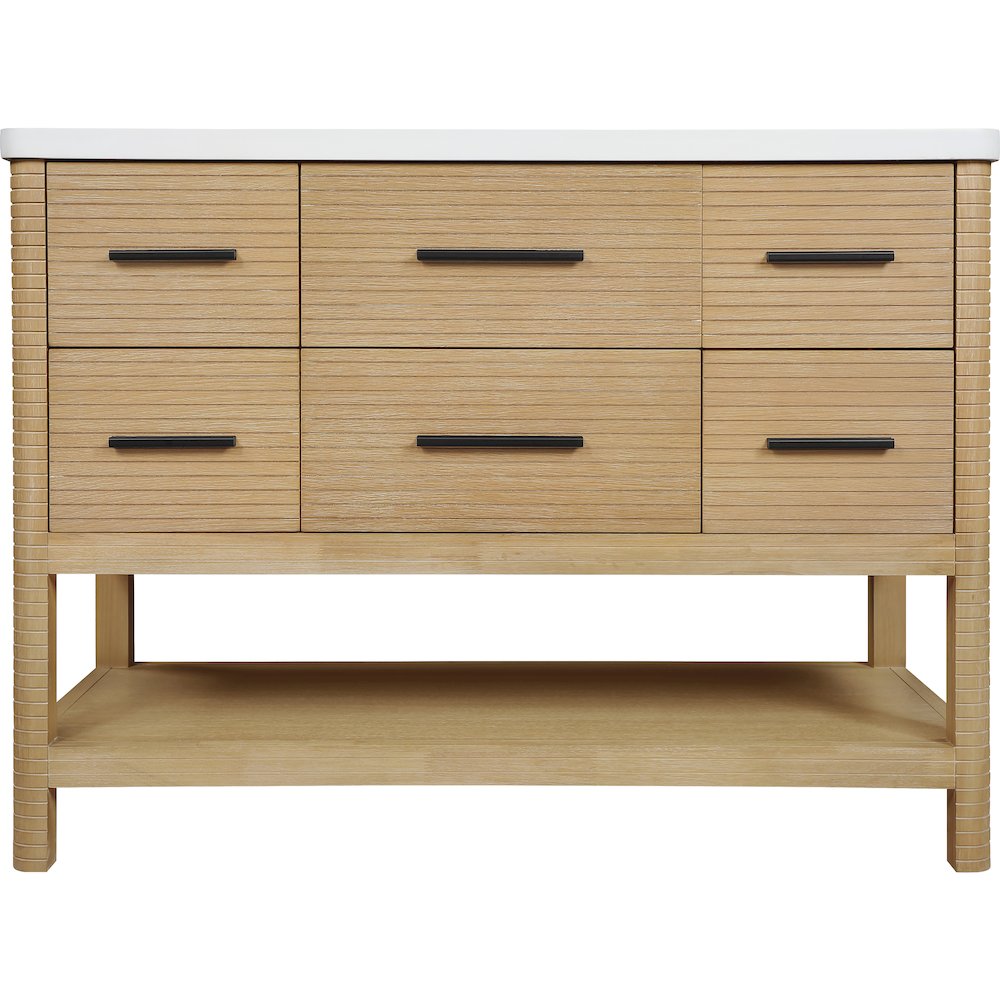 Oakwell 48" Natural Engineered Stone And Solid Wood Bathroom Vanity