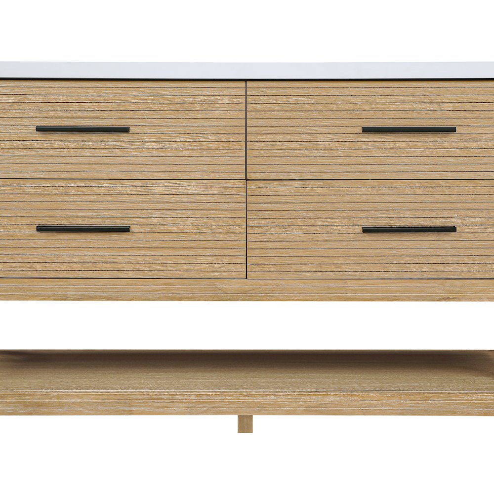 Oakwell 60" Natural Engineered Stone And Solid Wood Bathroom Vanity