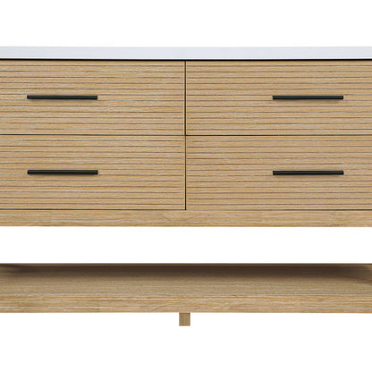 Oakwell 60" Natural Engineered Stone And Solid Wood Bathroom Vanity