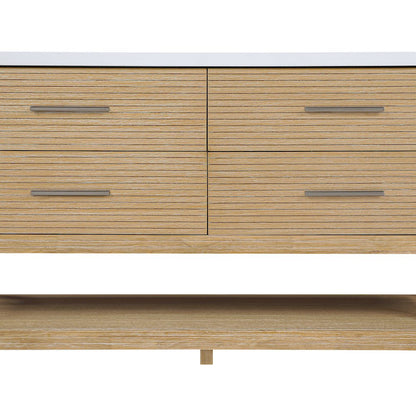 Oakwell 60" Natural Engineered Stone And Solid Wood Bathroom Vanity