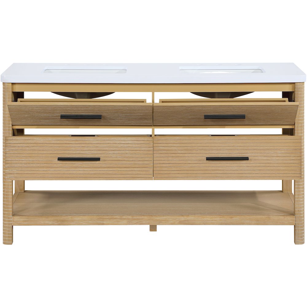 Oakwell 60" Natural Engineered Stone And Solid Wood Bathroom Vanity