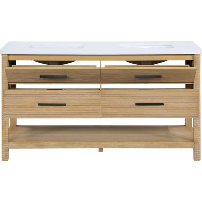 Oakwell 60" Natural Engineered Stone And Solid Wood Bathroom Vanity