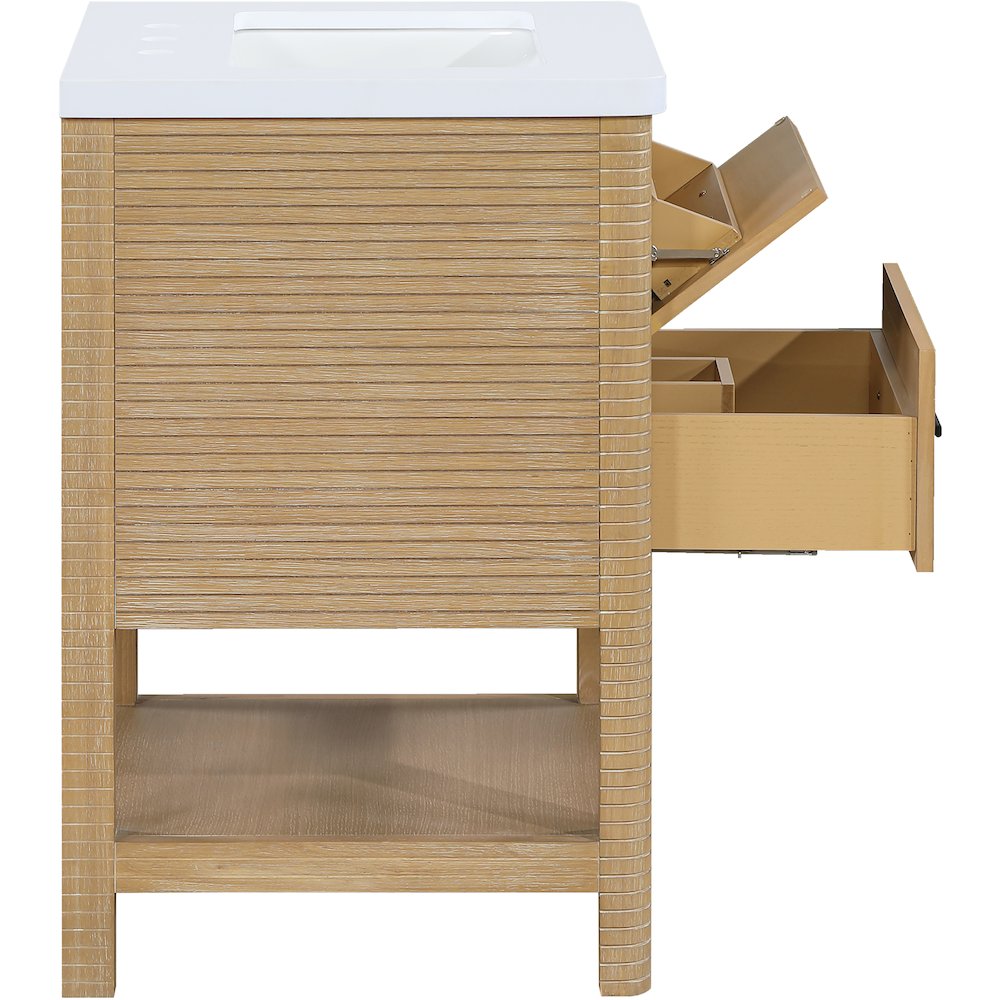 Oakwell 60" Natural Engineered Stone And Solid Wood Bathroom Vanity