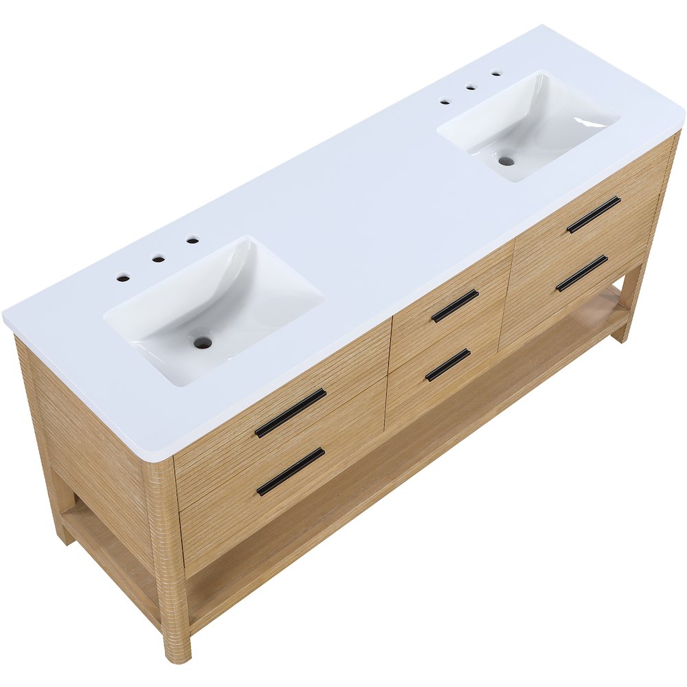 Oakwell 72" Natural Engineered Stone And Solid Wood Bathroom Vanity