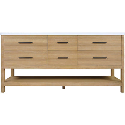Oakwell 72" Natural Engineered Stone And Solid Wood Bathroom Vanity