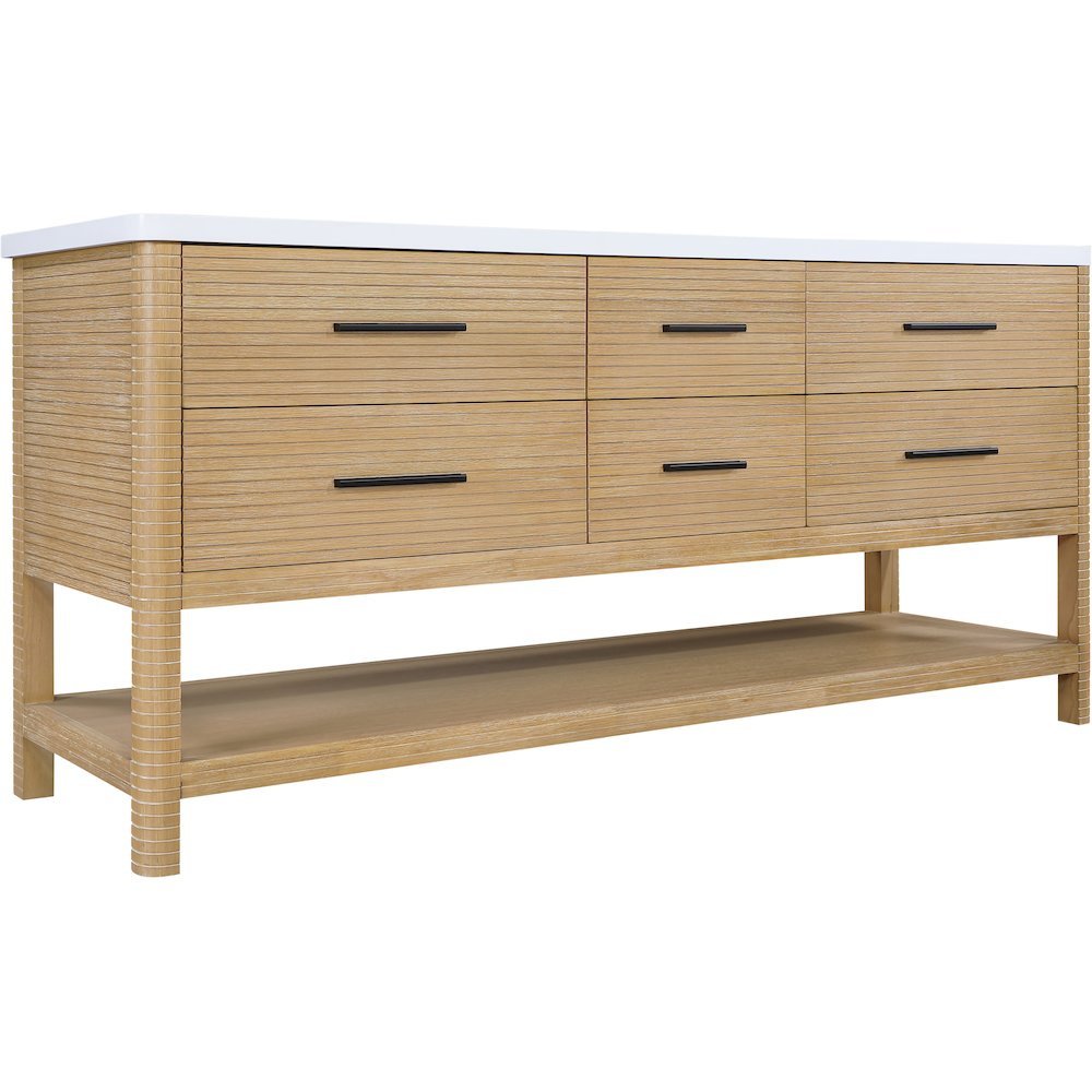 Oakwell 72" Natural Engineered Stone And Solid Wood Bathroom Vanity