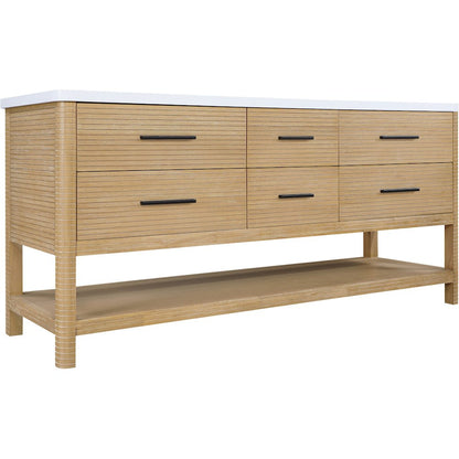 Oakwell 72" Natural Engineered Stone And Solid Wood Bathroom Vanity