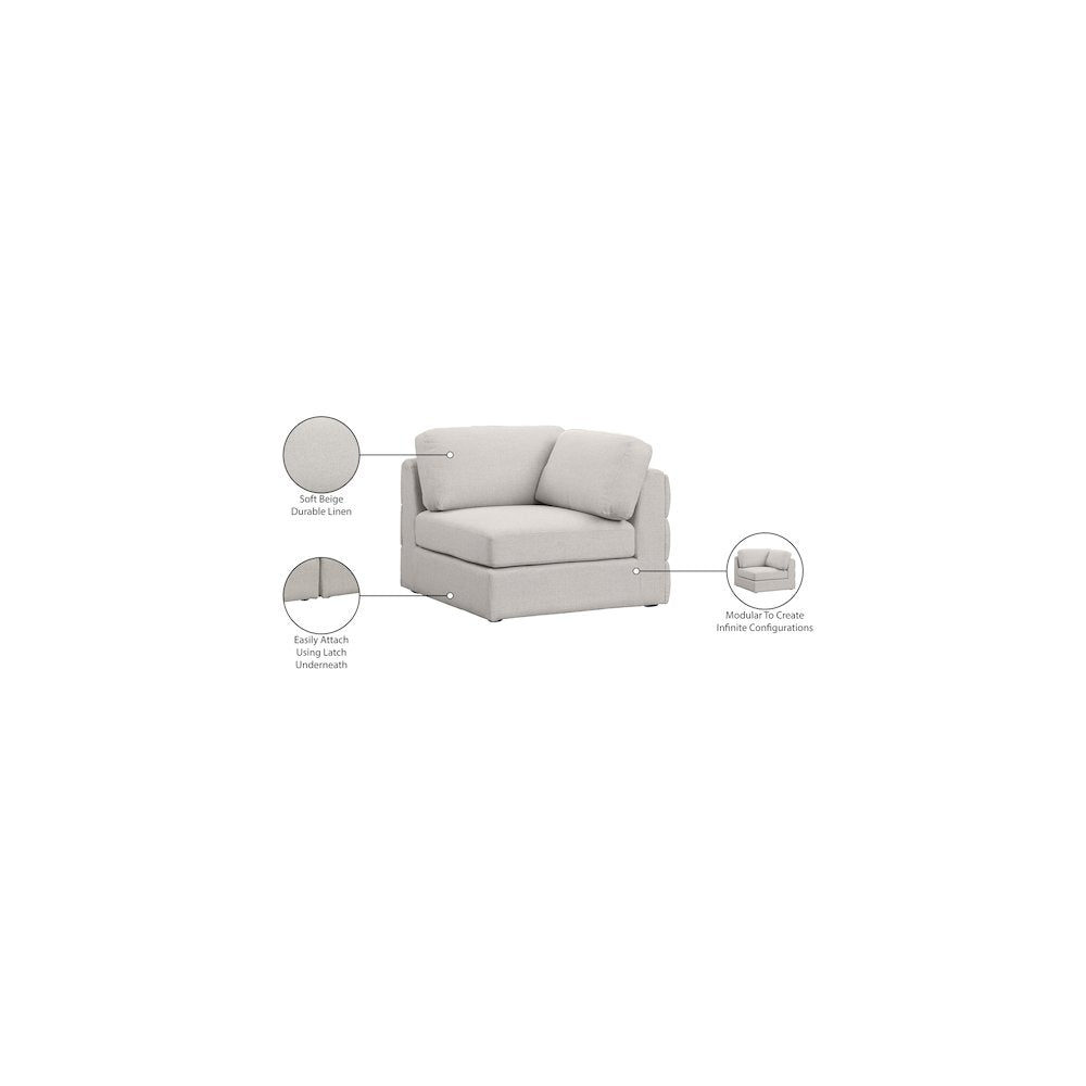 Beckham Beige Durable Linen Textured Fabric Corner