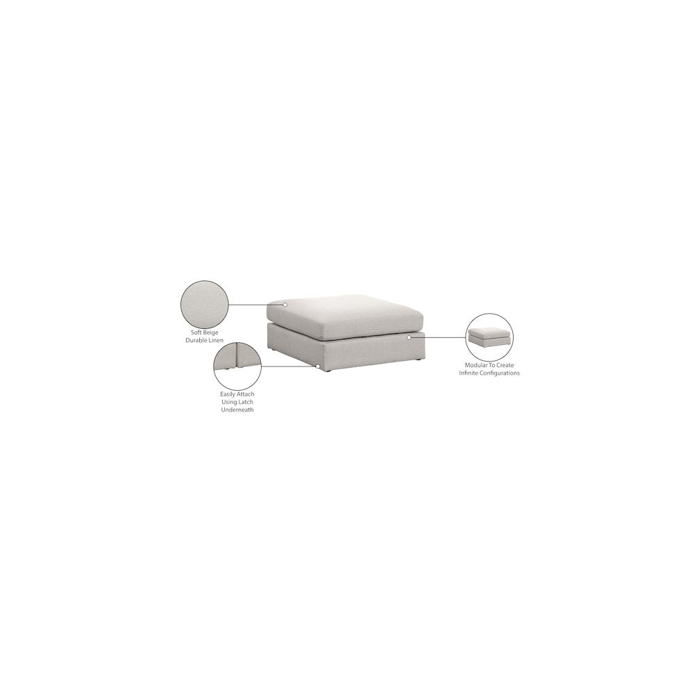 Beckham Beige Durable Linen Textured Fabric Ottoman