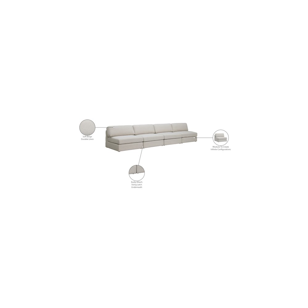 Beckham Beige Durable Linen Textured Fabric Modular Sofa