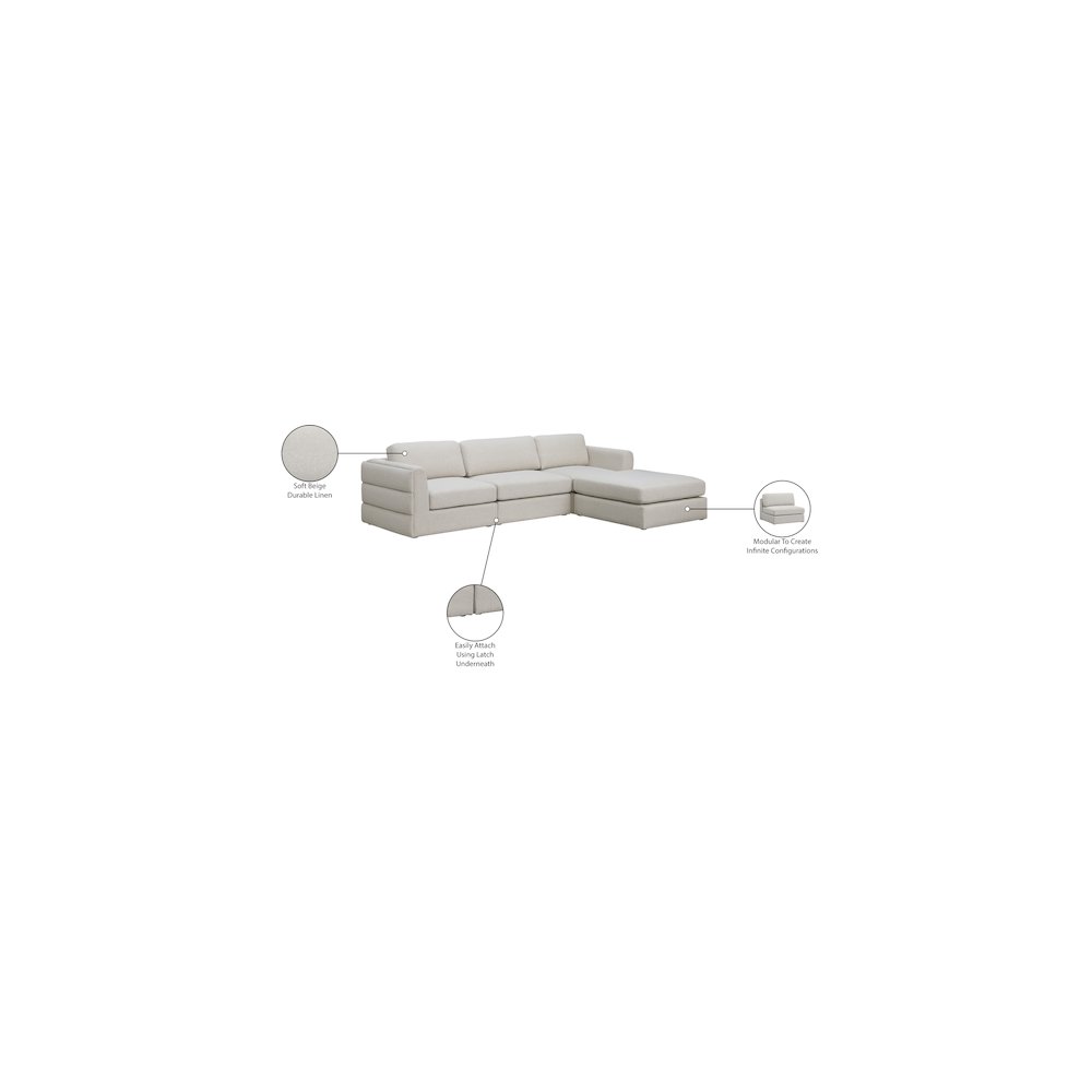 Beckham Beige Durable Linen Textured Fabric Modular Sectional