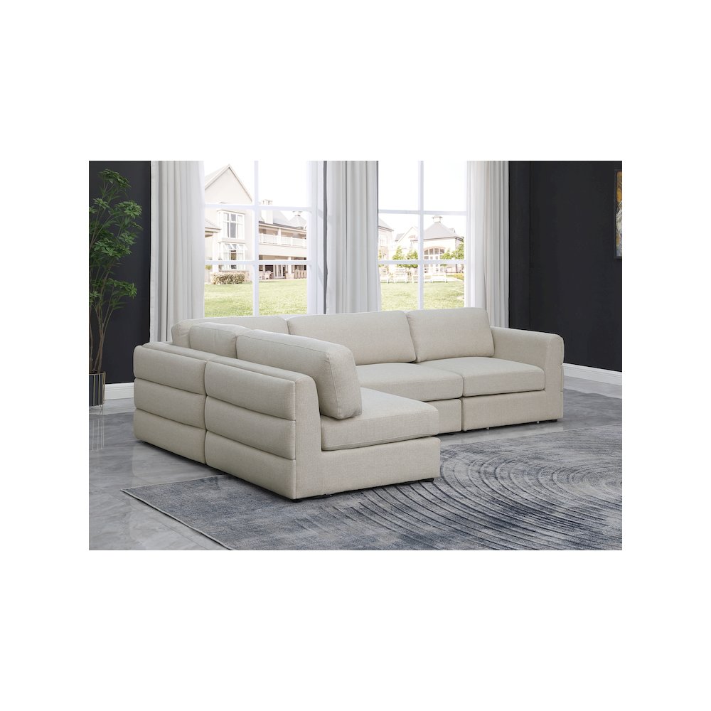 Beckham Beige Durable Linen Textured Fabric Modular Sectional