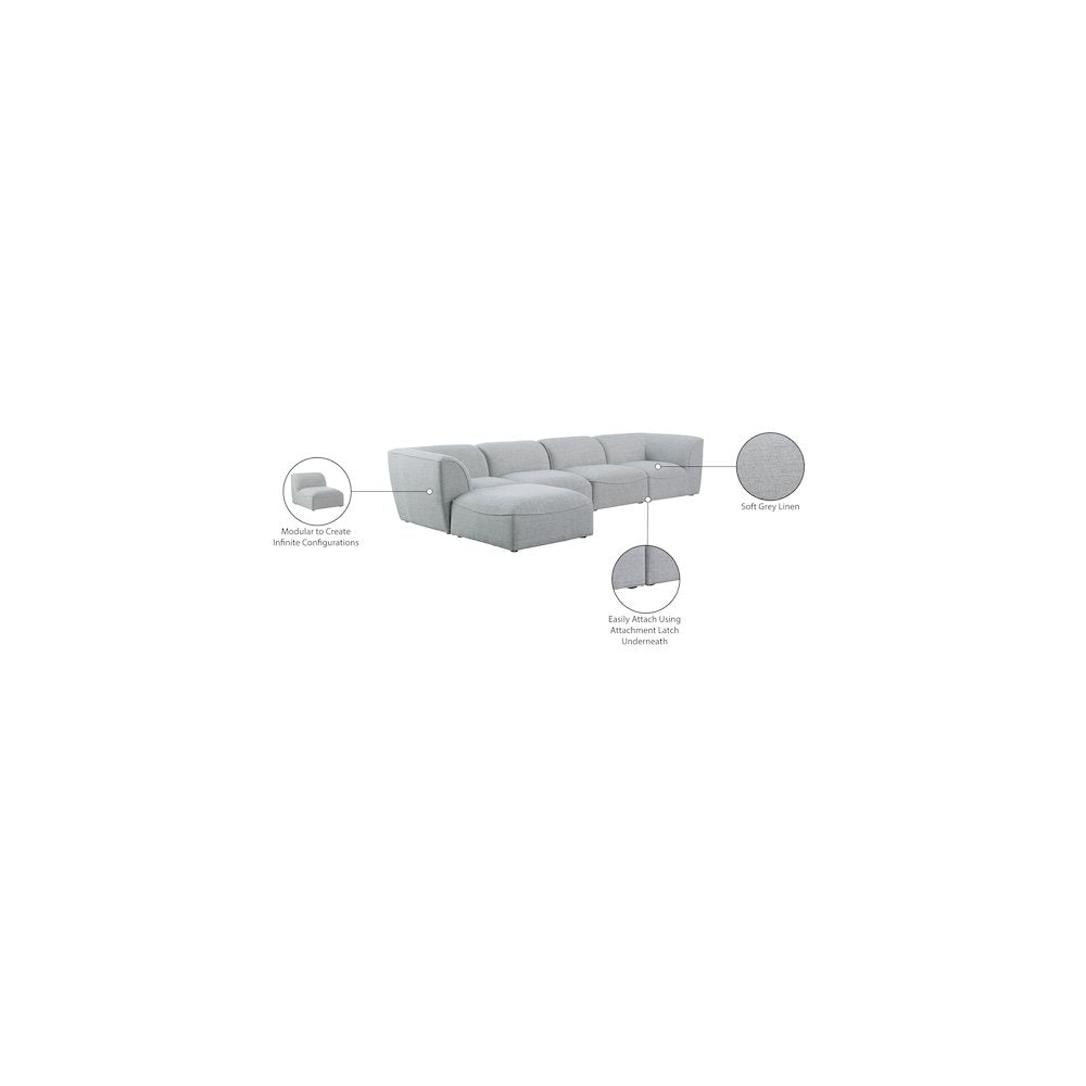 Miramar Grey Durable Linen Textured Modular Sectional