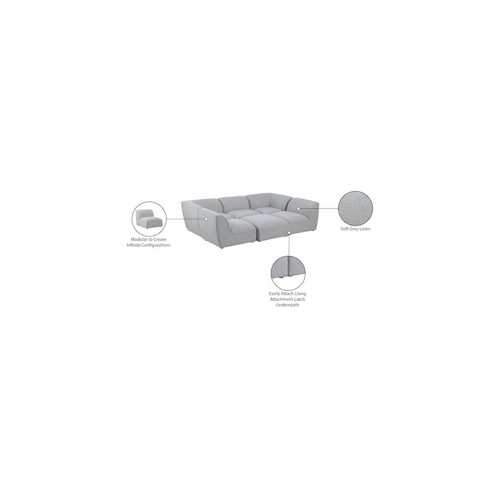 Miramar Grey Durable Linen Textured Modular Sectional