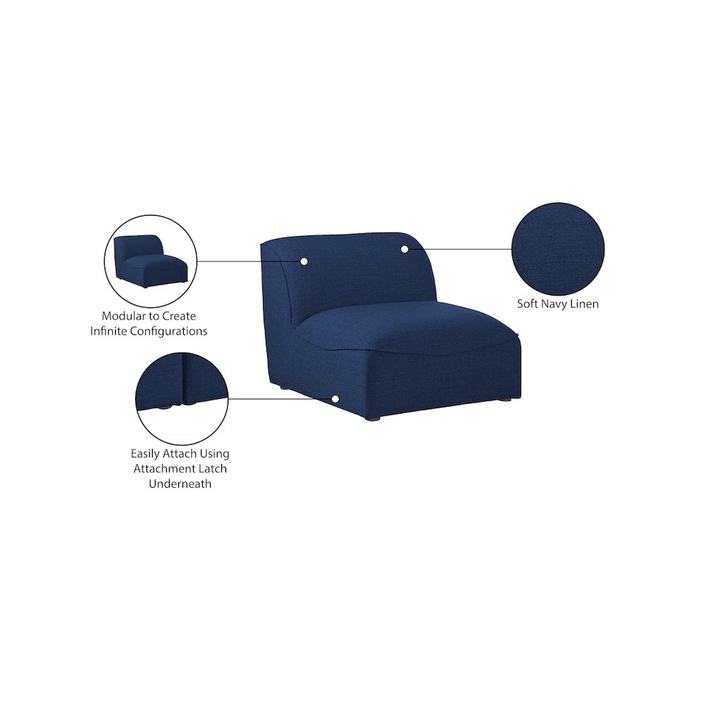 Miramar Navy Durable Linen Textured Armless