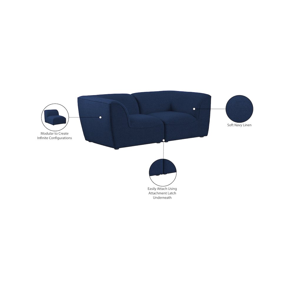 Miramar Navy Durable Linen Textured Modular Sofa