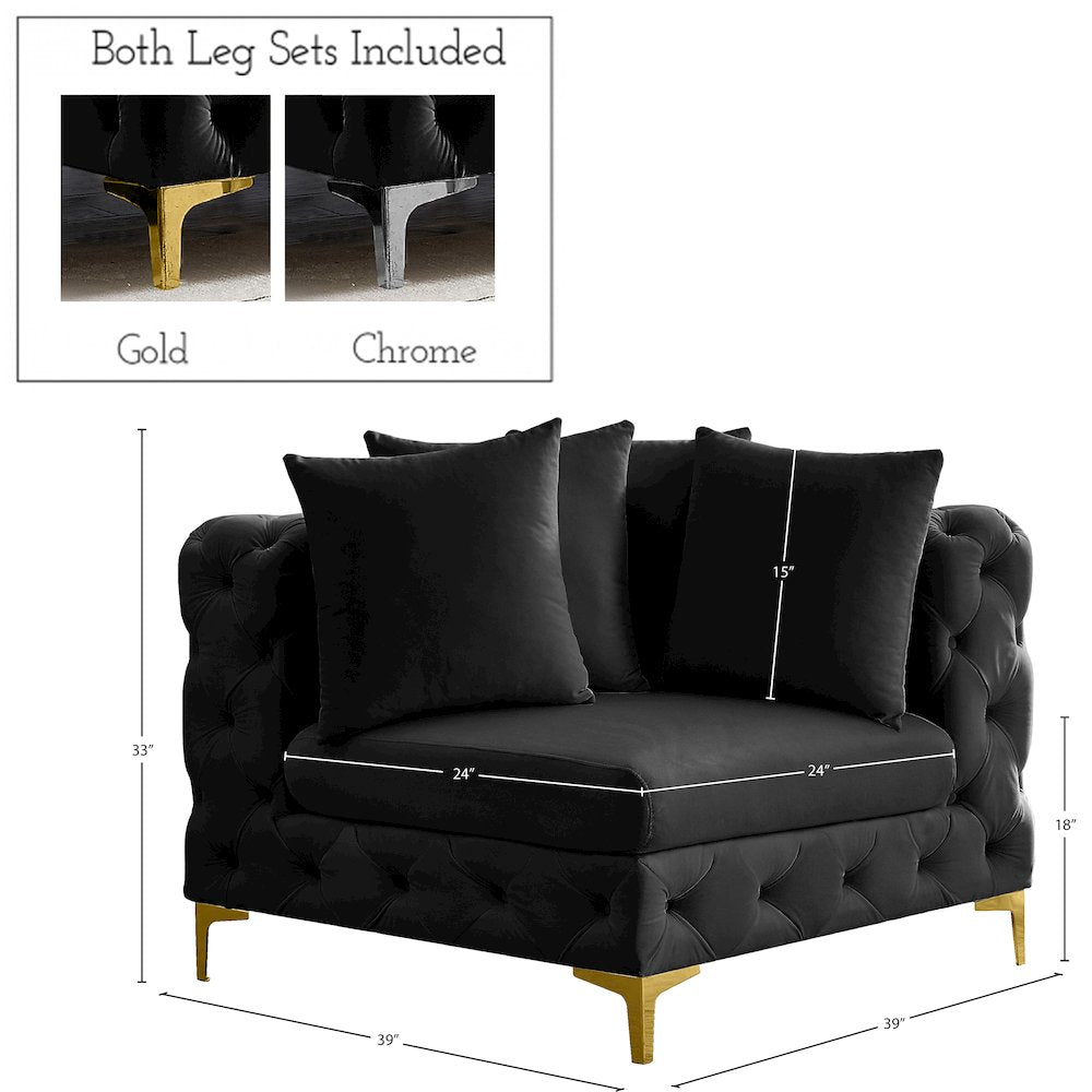 Tremblay Black Velvet Corner Chair