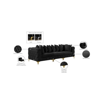 Tremblay Black Velvet Modular Sofa