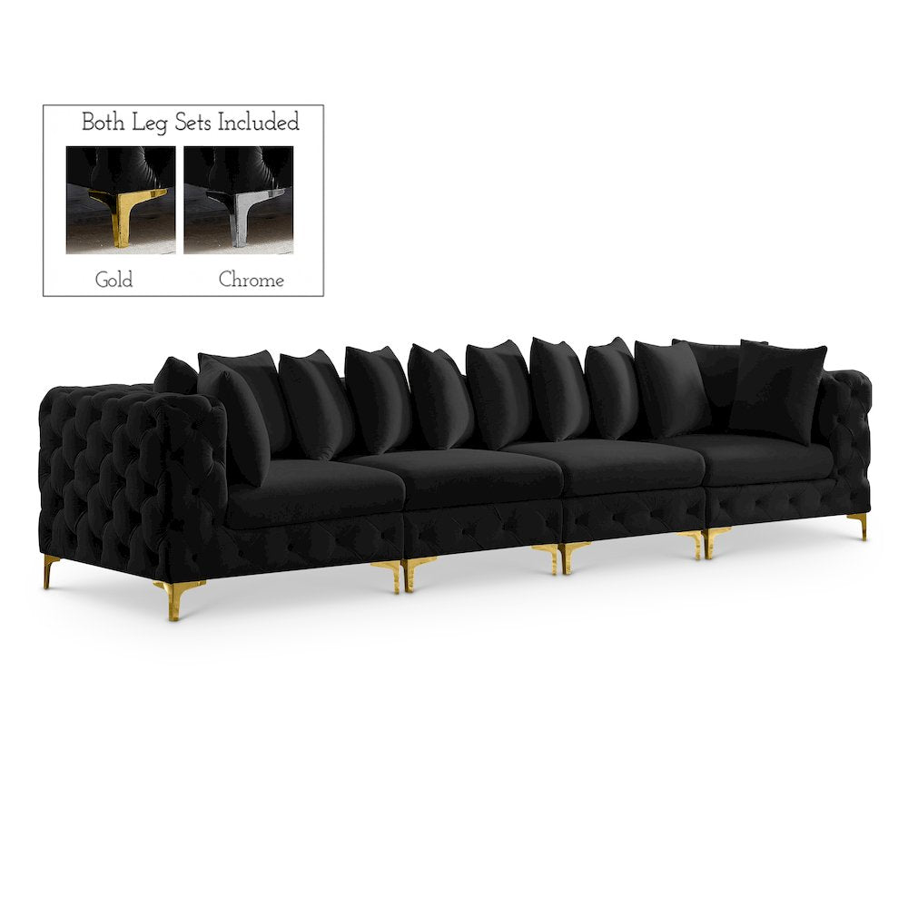 Tremblay Black Velvet Modular Sofa